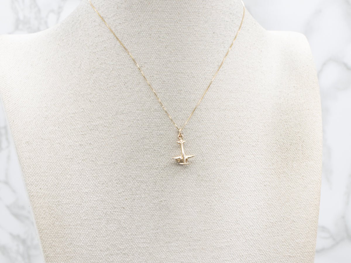 Yellow Gold Propeller Plane Charm Pendant
