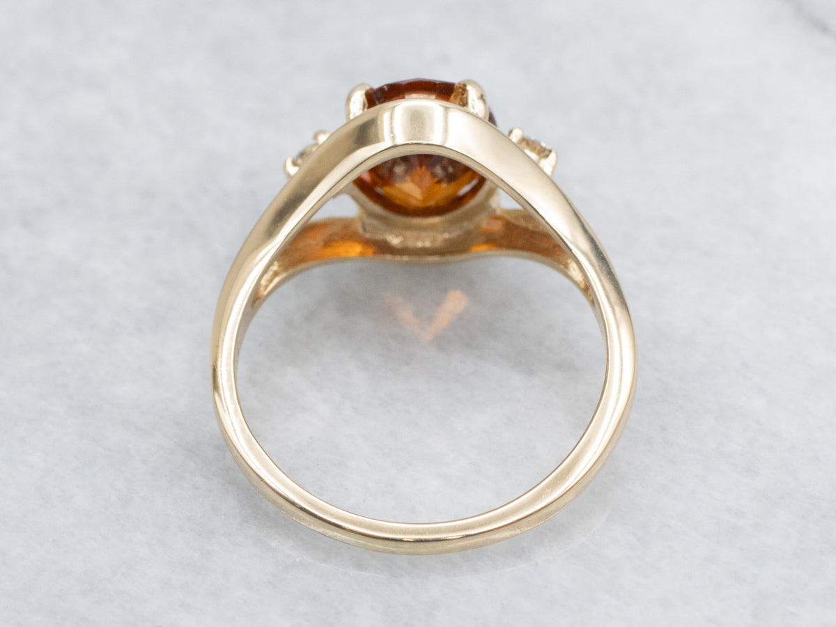 Vintage Oval-Cut Hessonite Garnet and Diamond Ring