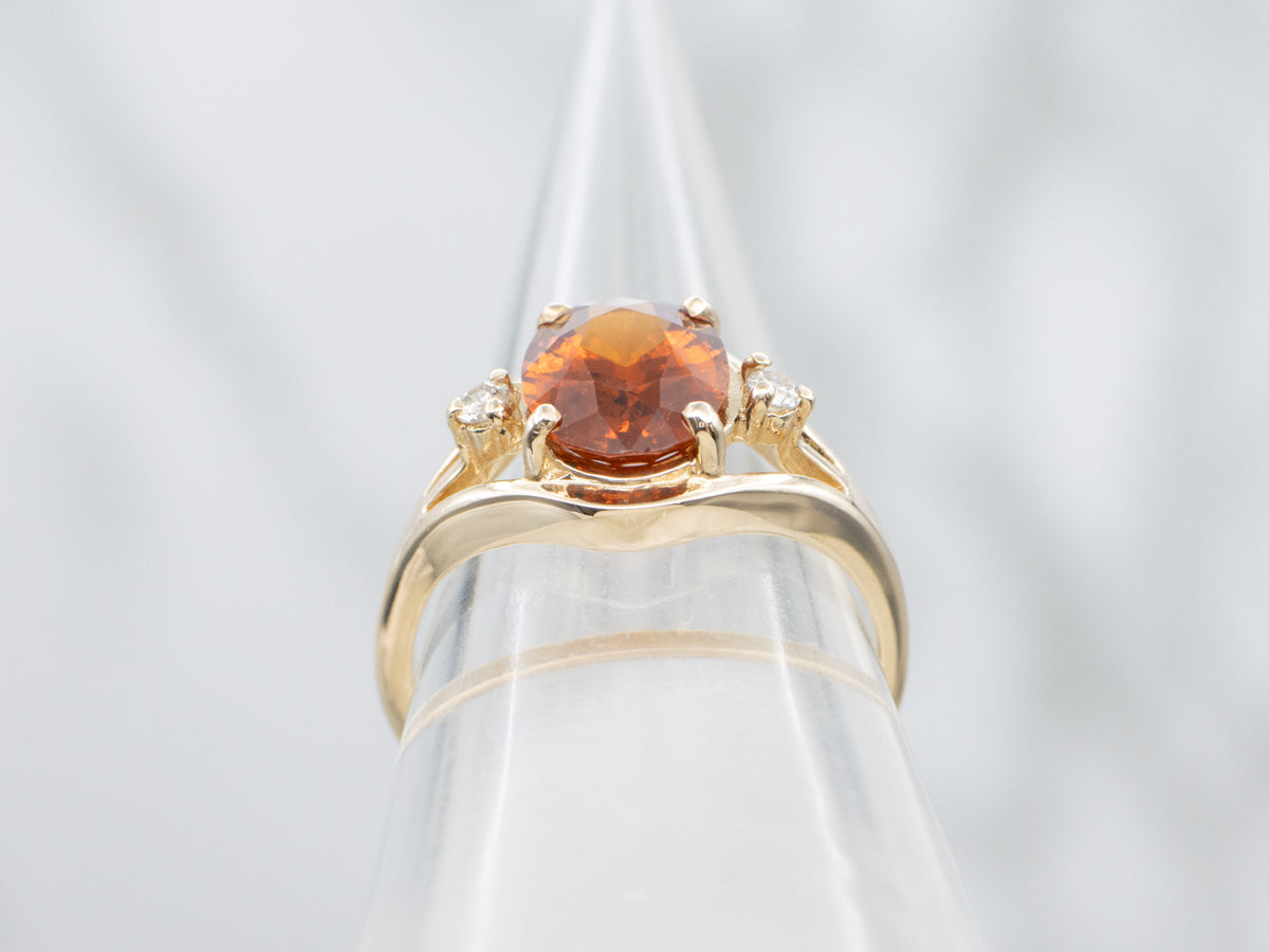 Vintage Oval-Cut Hessonite Garnet and Diamond Ring