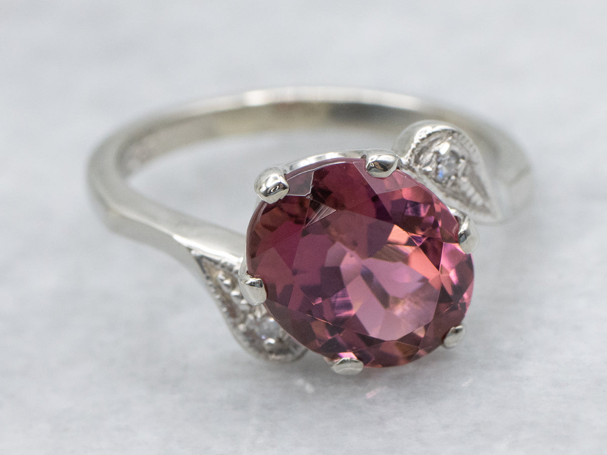 Pink Tourmaline and Diamond Bypass Ring