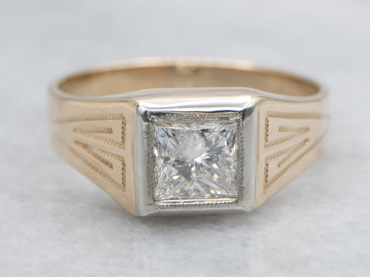 Princess Cut Diamond Solitaire Two Tone Ring