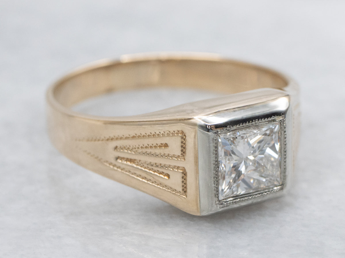 Princess Cut Diamond Solitaire Two Tone Ring
