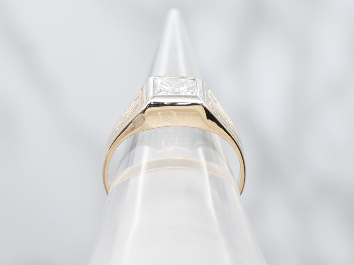 Princess Cut Diamond Solitaire Two Tone Ring
