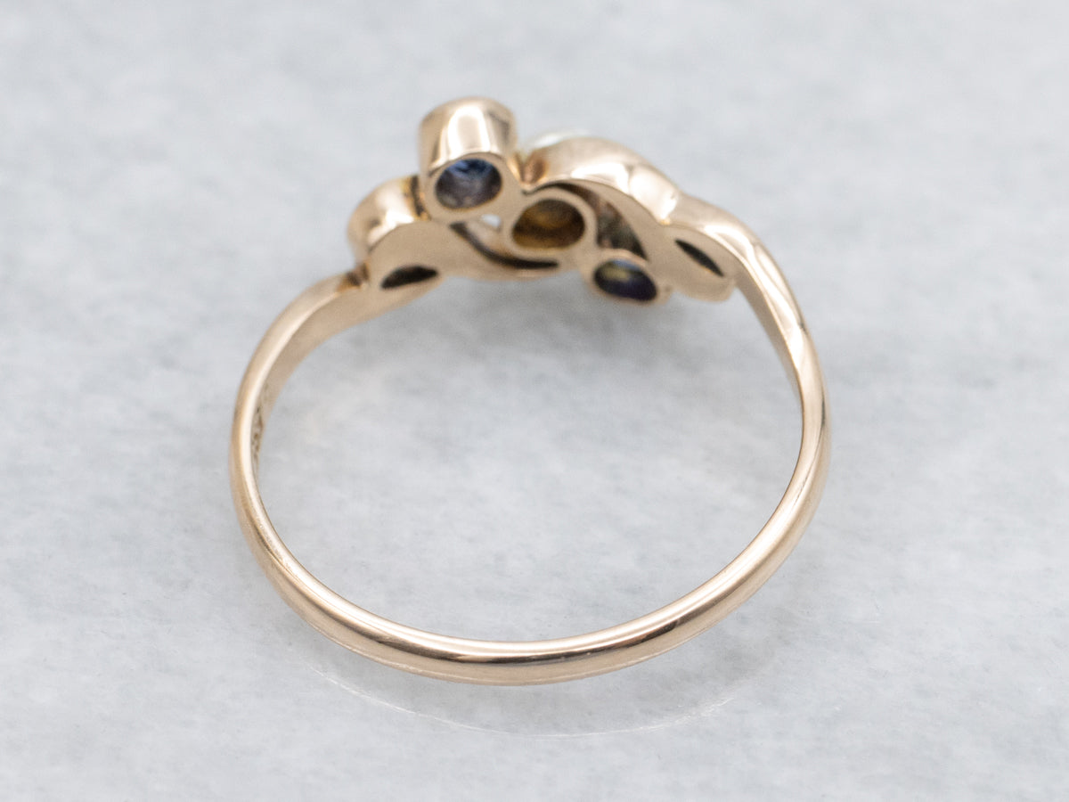 Antique Natural Pearl and Sapphire Bypass Ring