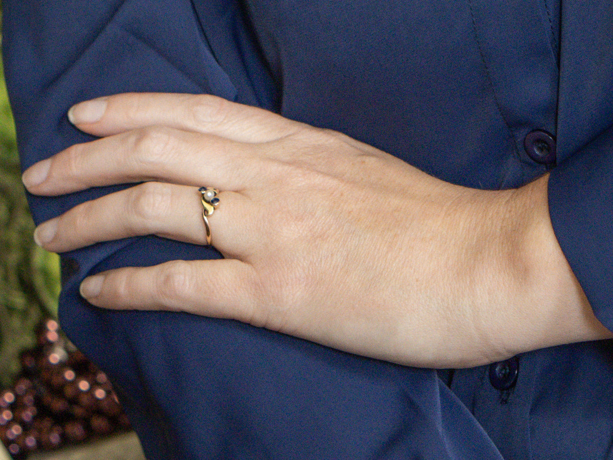 Antique Natural Pearl and Sapphire Bypass Ring