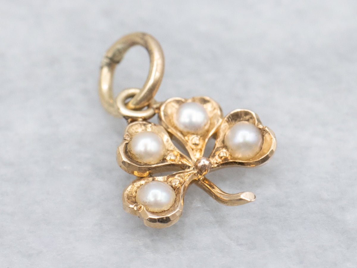 Antique Seed Pearl Lucky Clover Stickpin Conversion Pendant