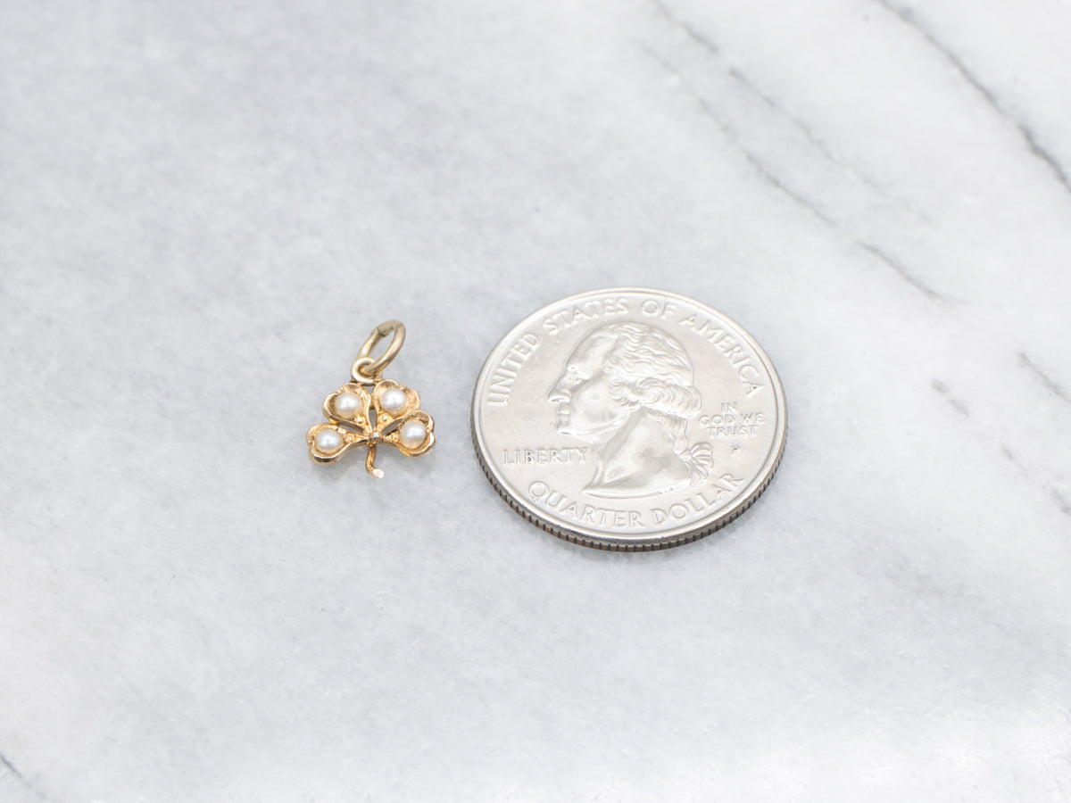 Antique Seed Pearl Lucky Clover Stickpin Conversion Pendant