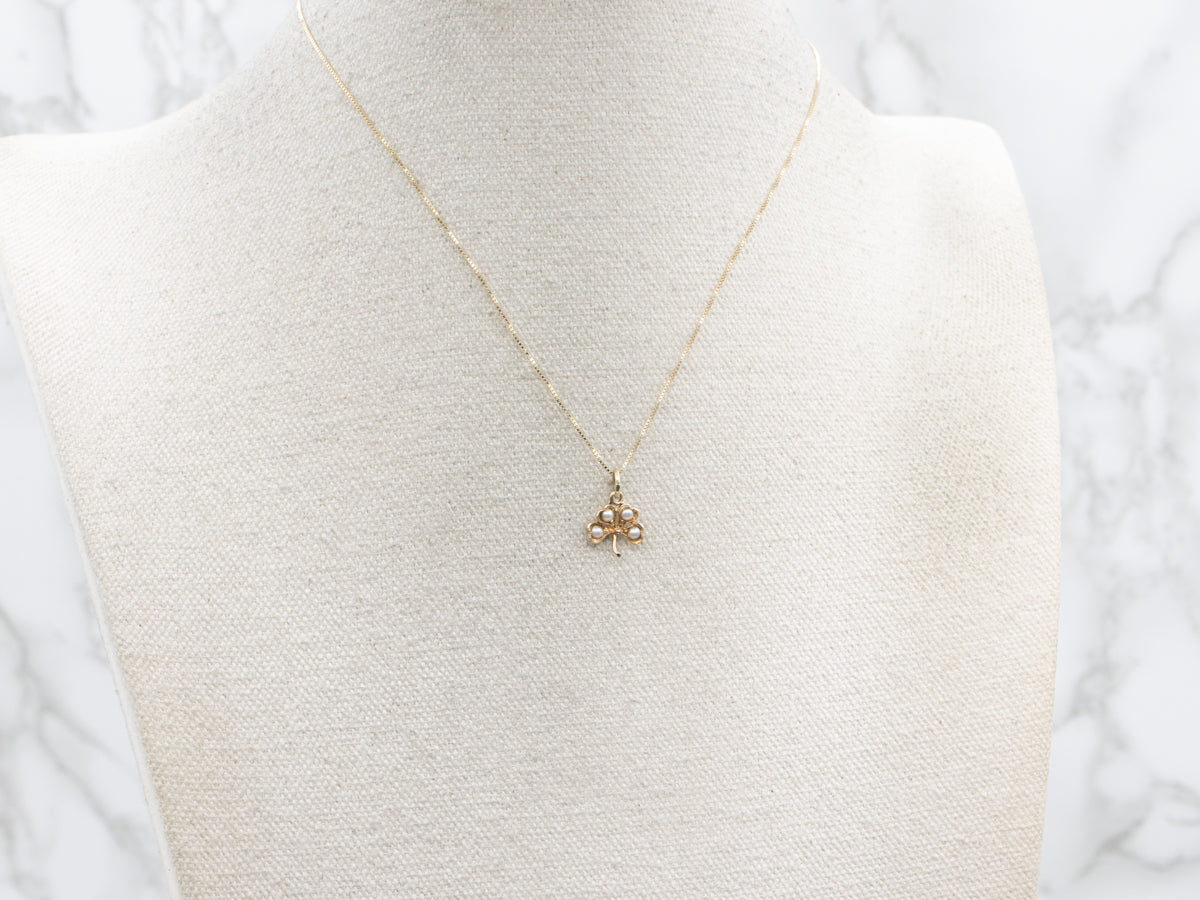 Antique Seed Pearl Lucky Clover Stickpin Conversion Pendant