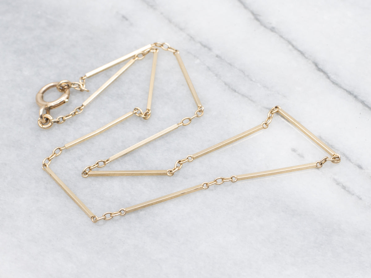 Yellow Gold Bar Link Watch Chain