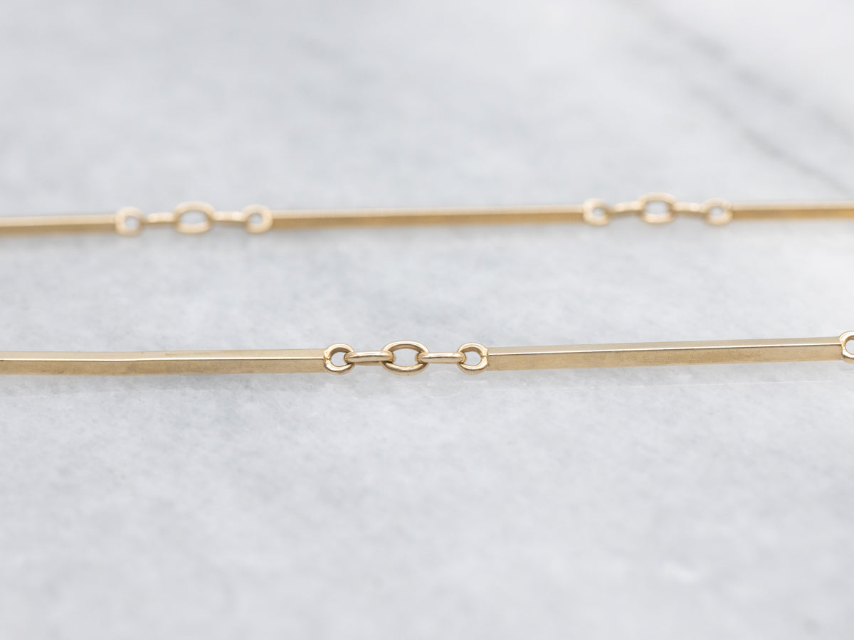 Yellow Gold Bar Link Watch Chain