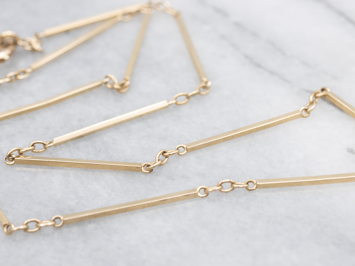 Yellow Gold Bar Link Watch Chain