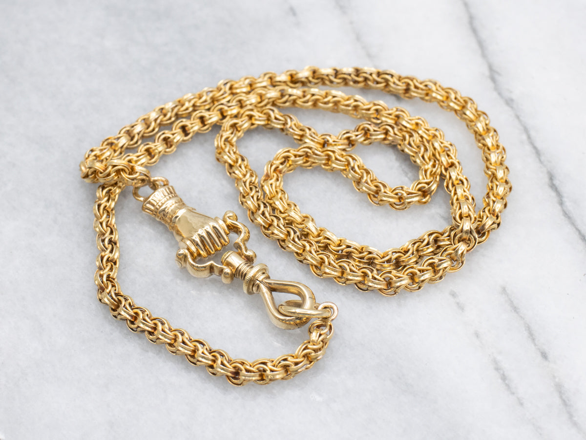 Victorian Era Clasped Hand Antique Gold Pocket Watch Chain