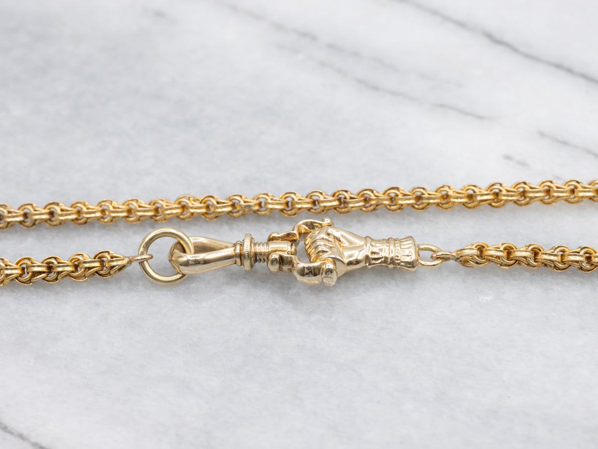 Victorian Era Clasped Hand Antique Gold Pocket Watch Chain