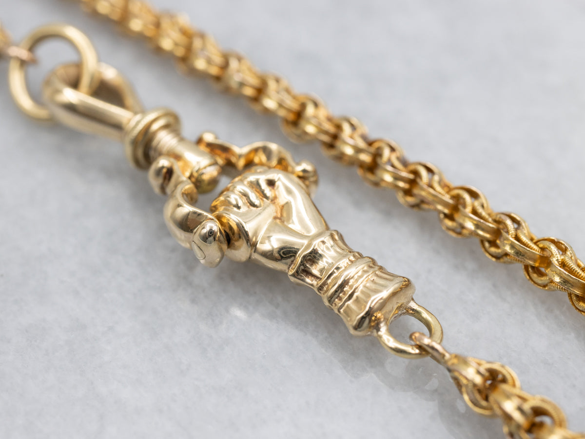 Victorian Era Clasped Hand Antique Gold Pocket Watch Chain