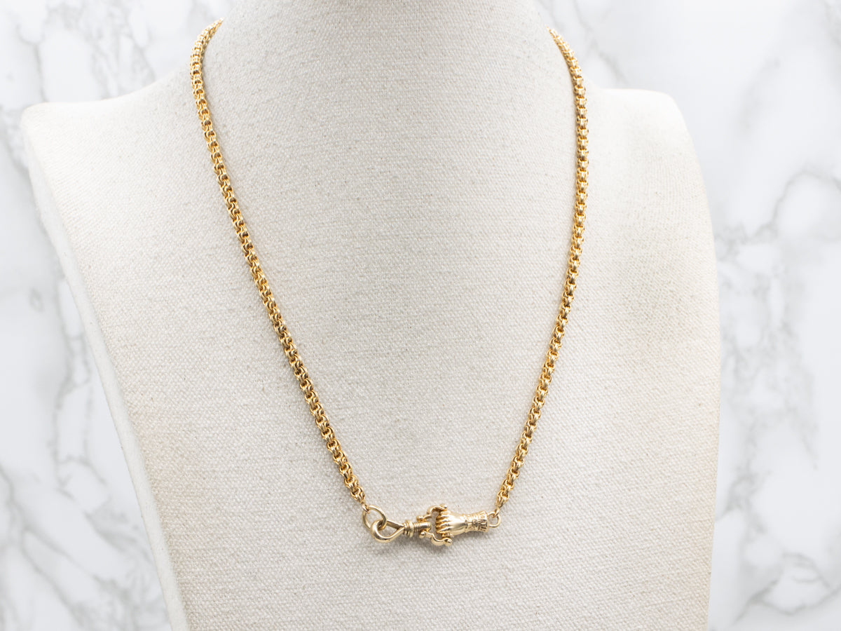 Victorian Era Clasped Hand Antique Gold Pocket Watch Chain