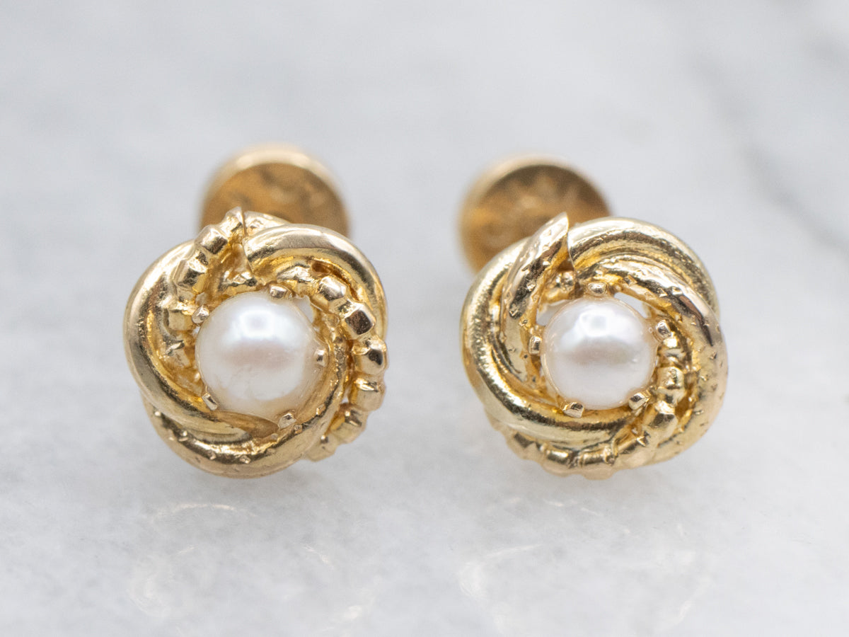 Pearl Twisted Yellow Gold Stud Earrings