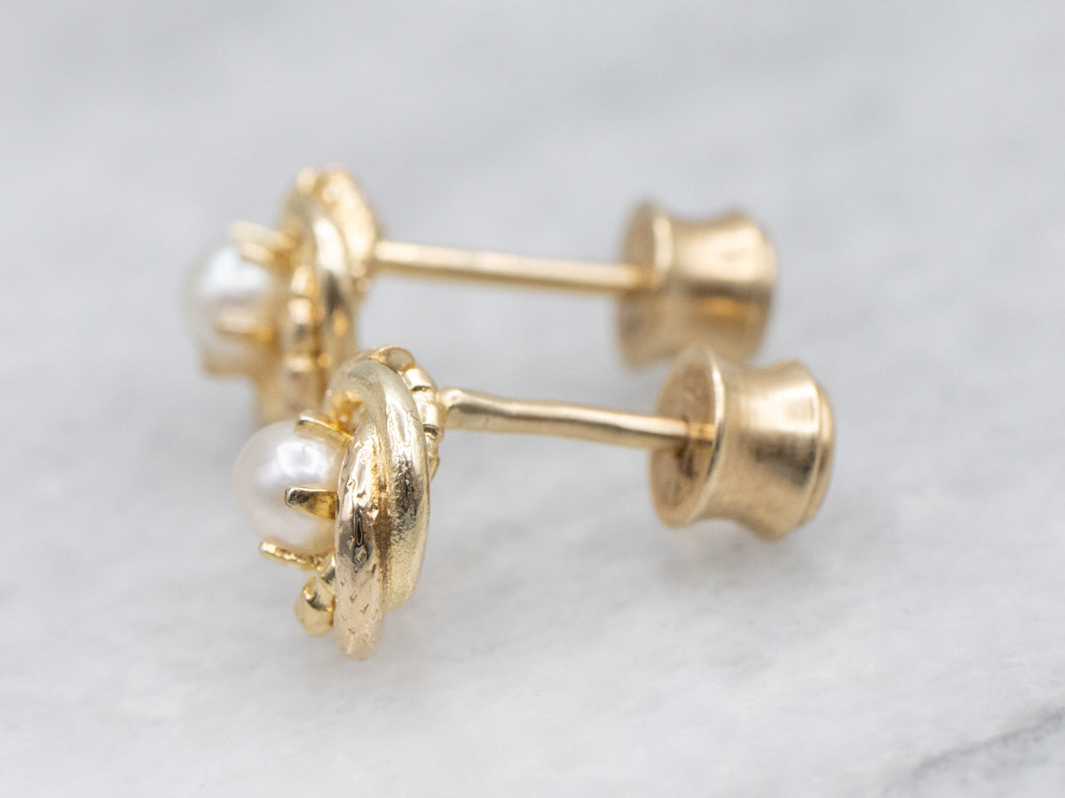 Pearl Twisted Yellow Gold Stud Earrings