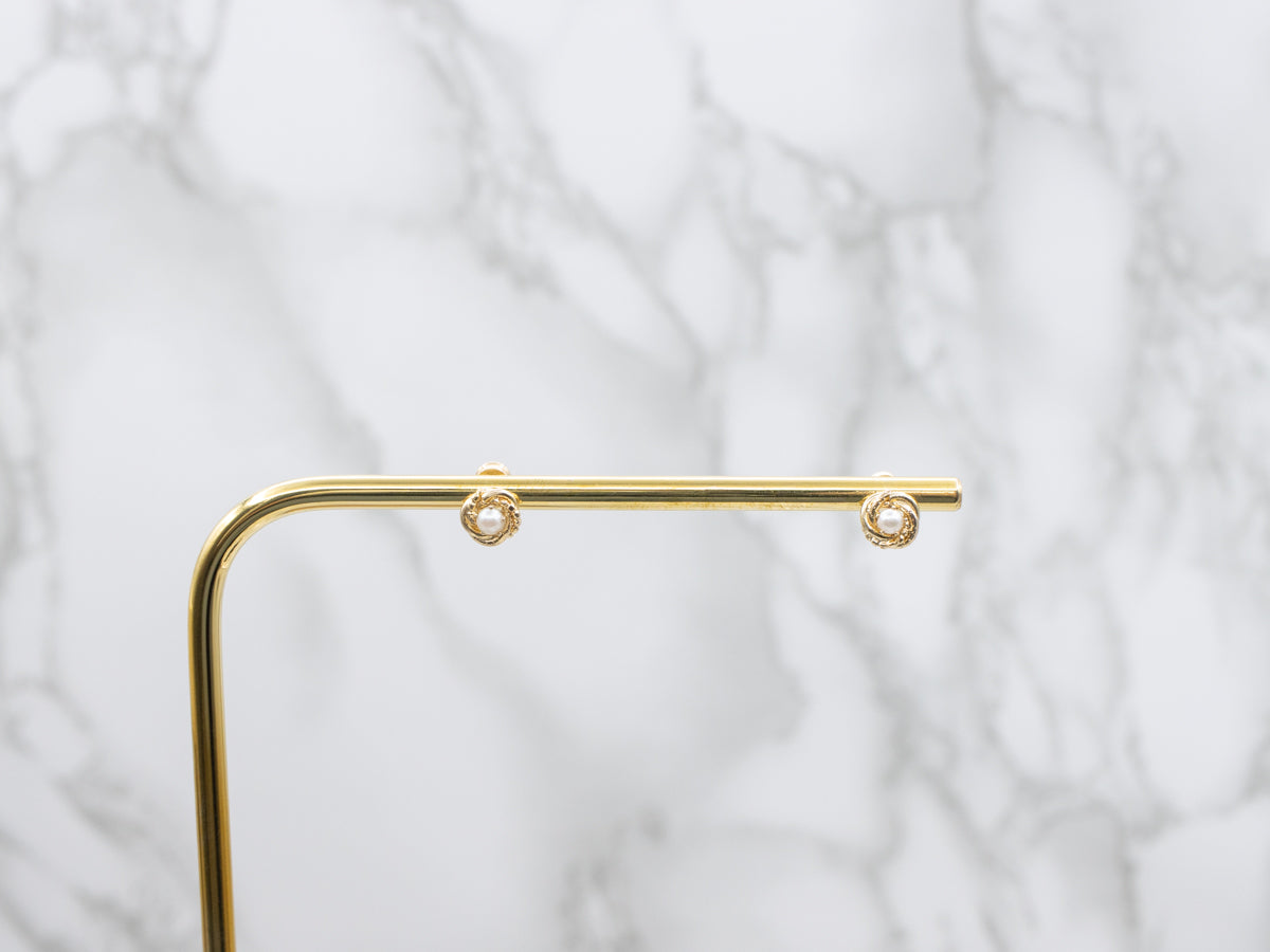 Pearl Twisted Yellow Gold Stud Earrings