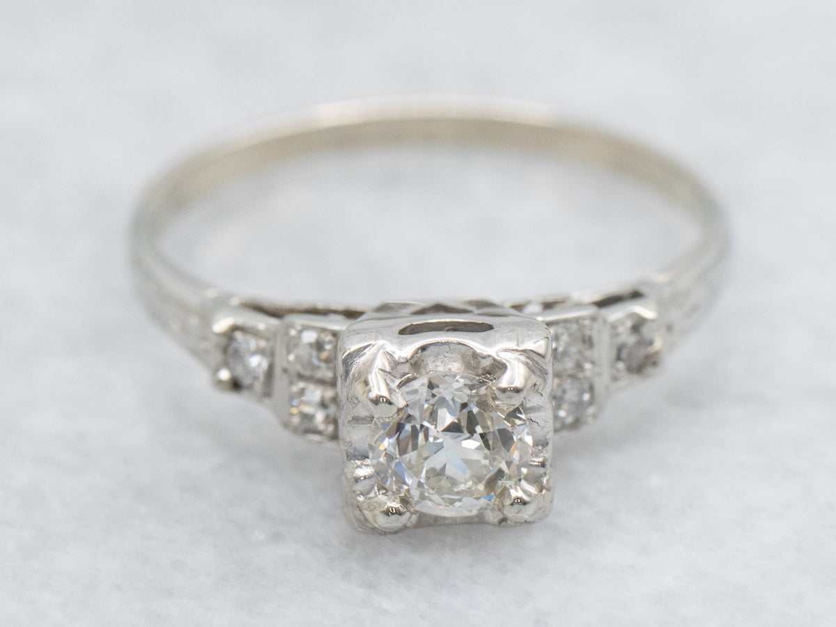 1940s Old Mine Cut Diamond Sweetheart Engagement Ring
