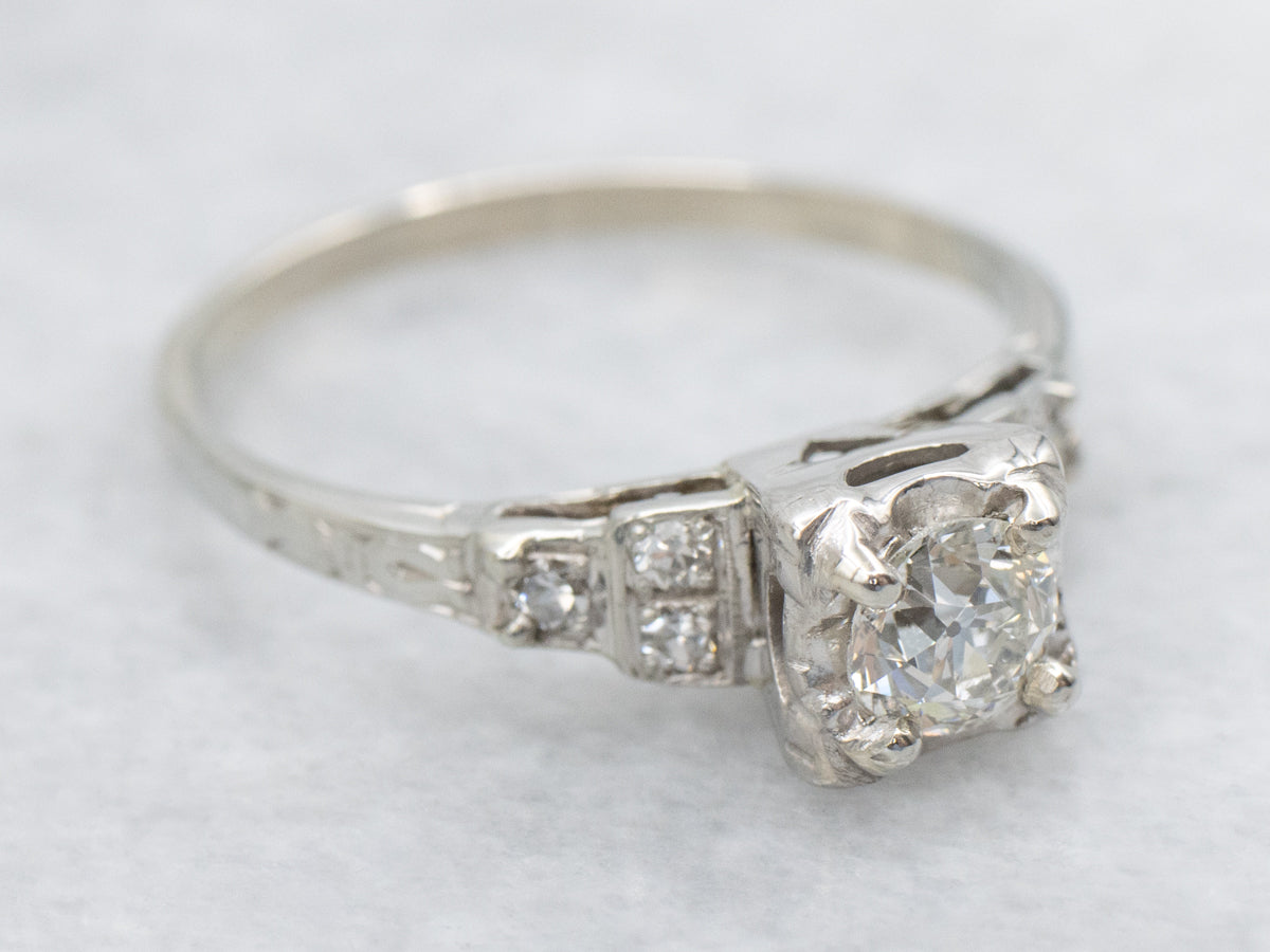 1940s Old Mine Cut Diamond Sweetheart Engagement Ring
