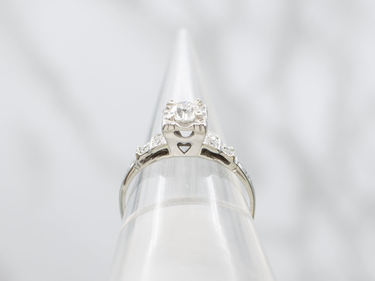 1940s Old Mine Cut Diamond Sweetheart Engagement Ring