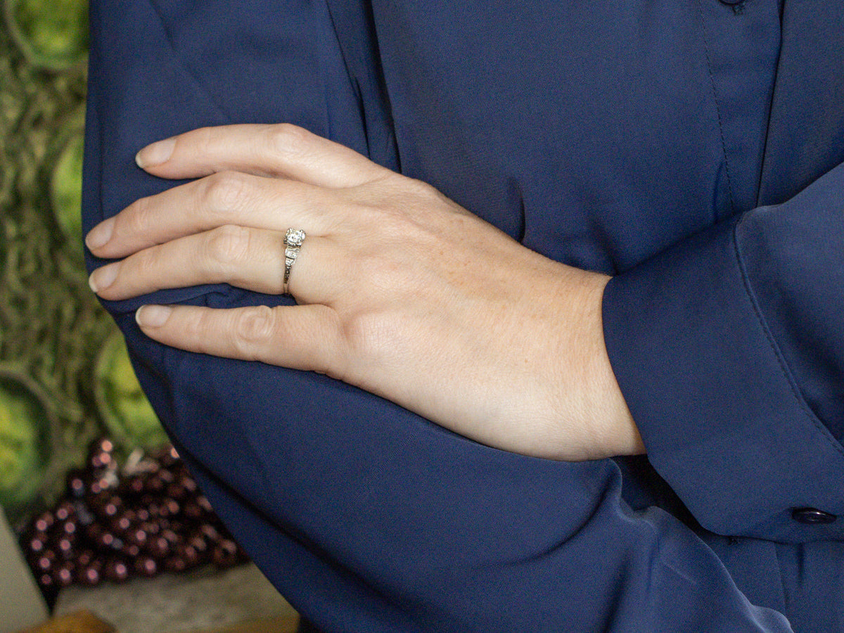 1940s Old Mine Cut Diamond Sweetheart Engagement Ring