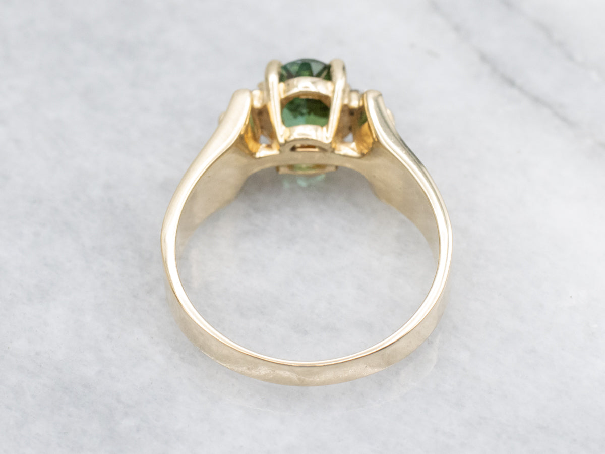 Green Tourmaline and Diamond Yellow Gold Ring