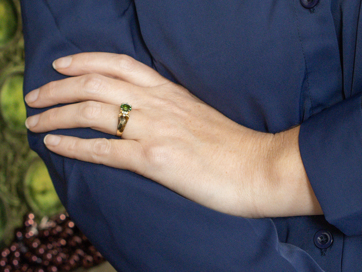 Green Tourmaline and Diamond Yellow Gold Ring