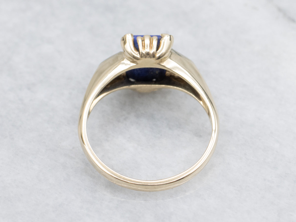 Retro Lapis and Diamond Two Tone Gold Ring
