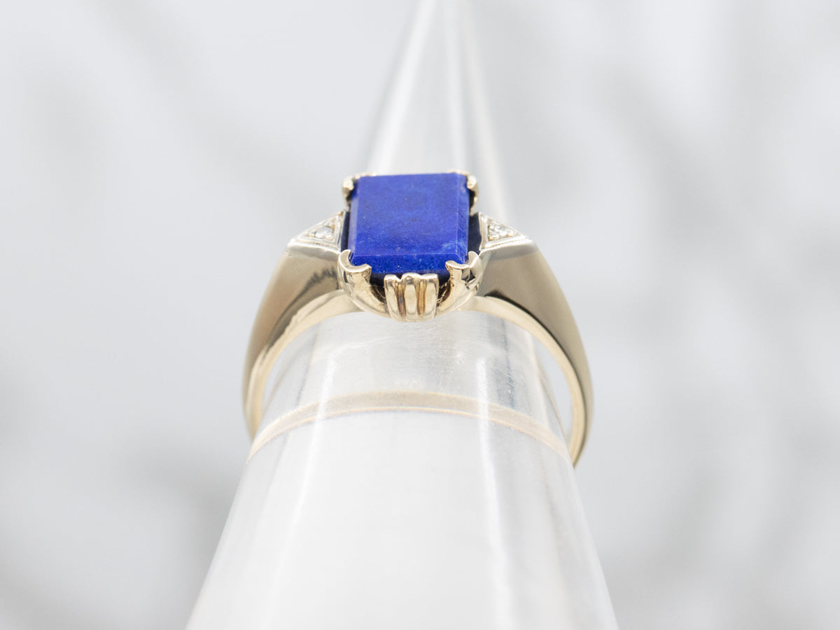 Retro Lapis and Diamond Two Tone Gold Ring