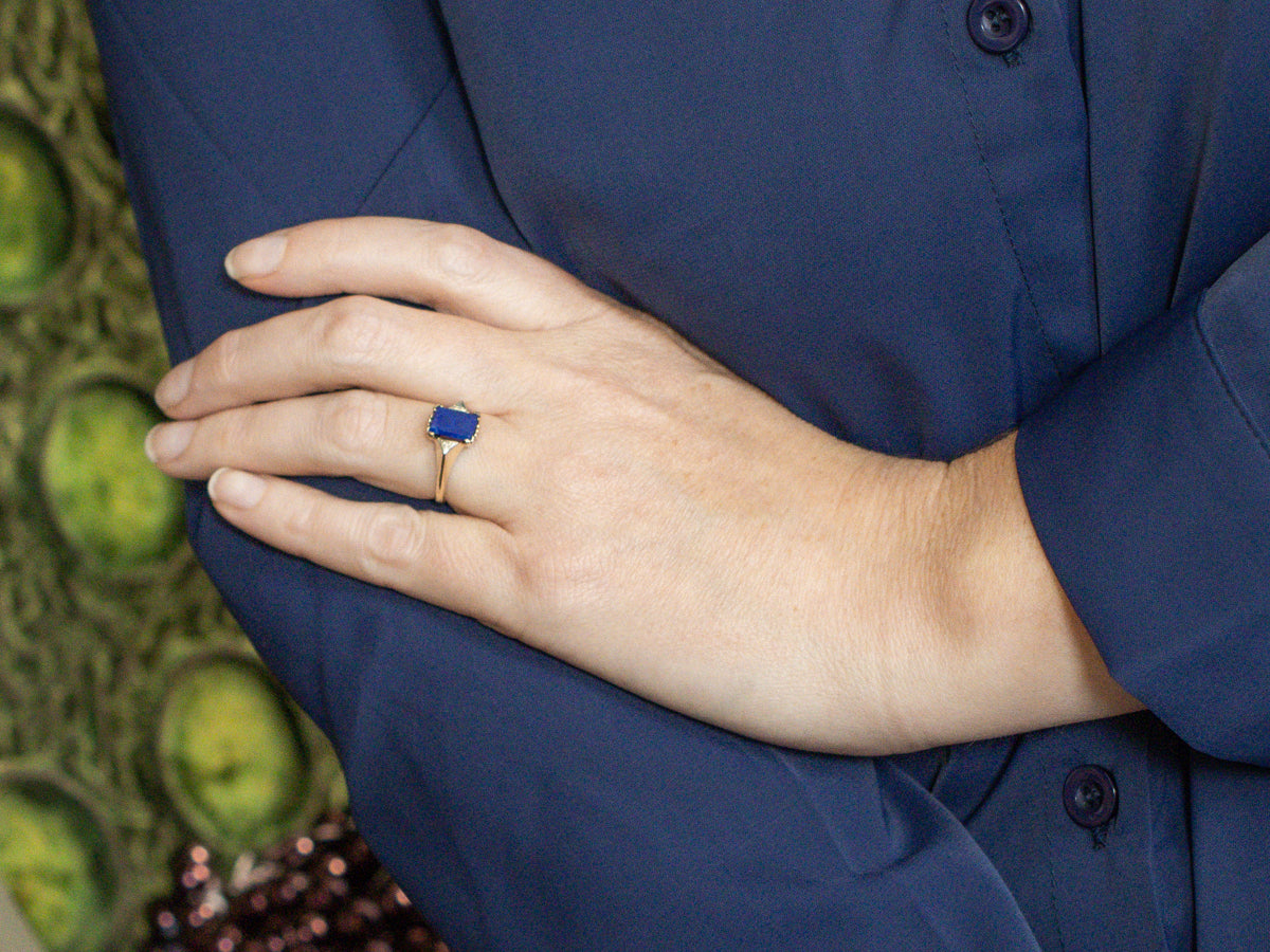 Retro Lapis and Diamond Two Tone Gold Ring