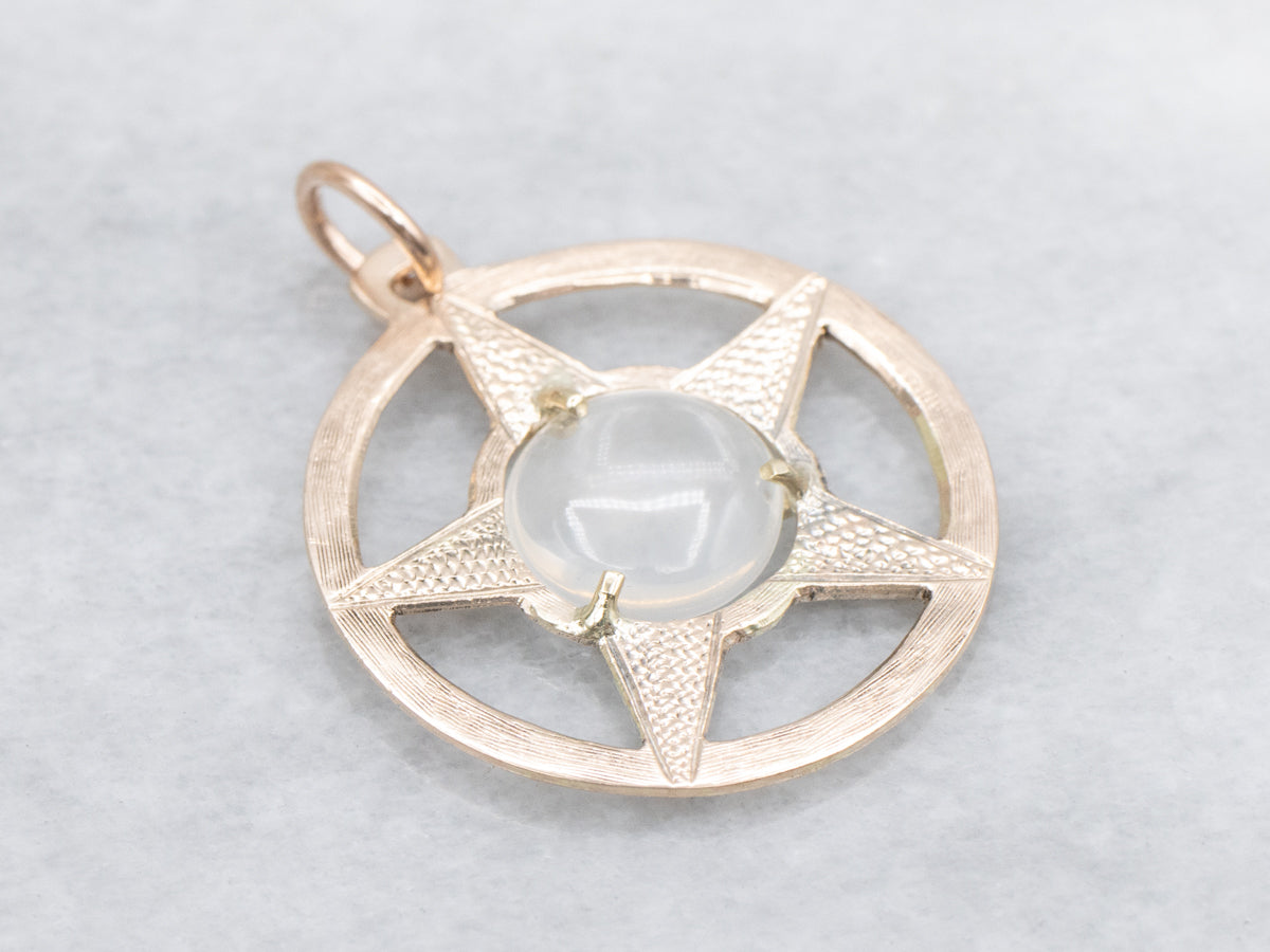 Vintage Rose Gold Moonstone Star Medallion Pendant