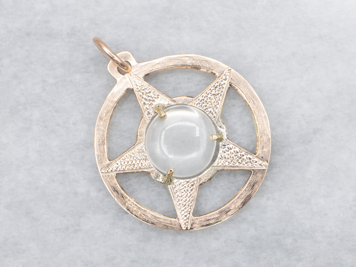 Vintage Rose Gold Moonstone Star Medallion Pendant