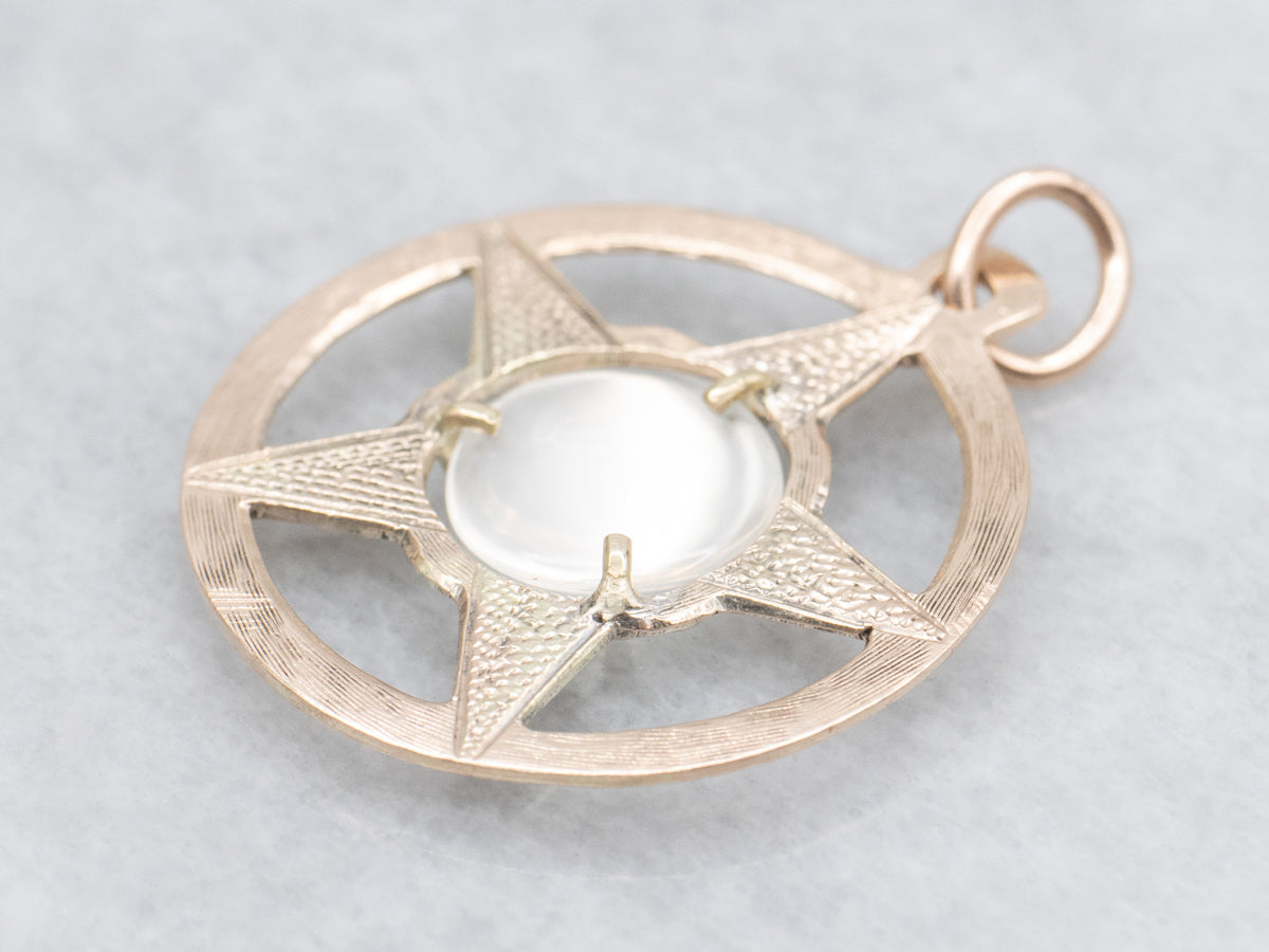 Vintage Rose Gold Moonstone Star Medallion Pendant