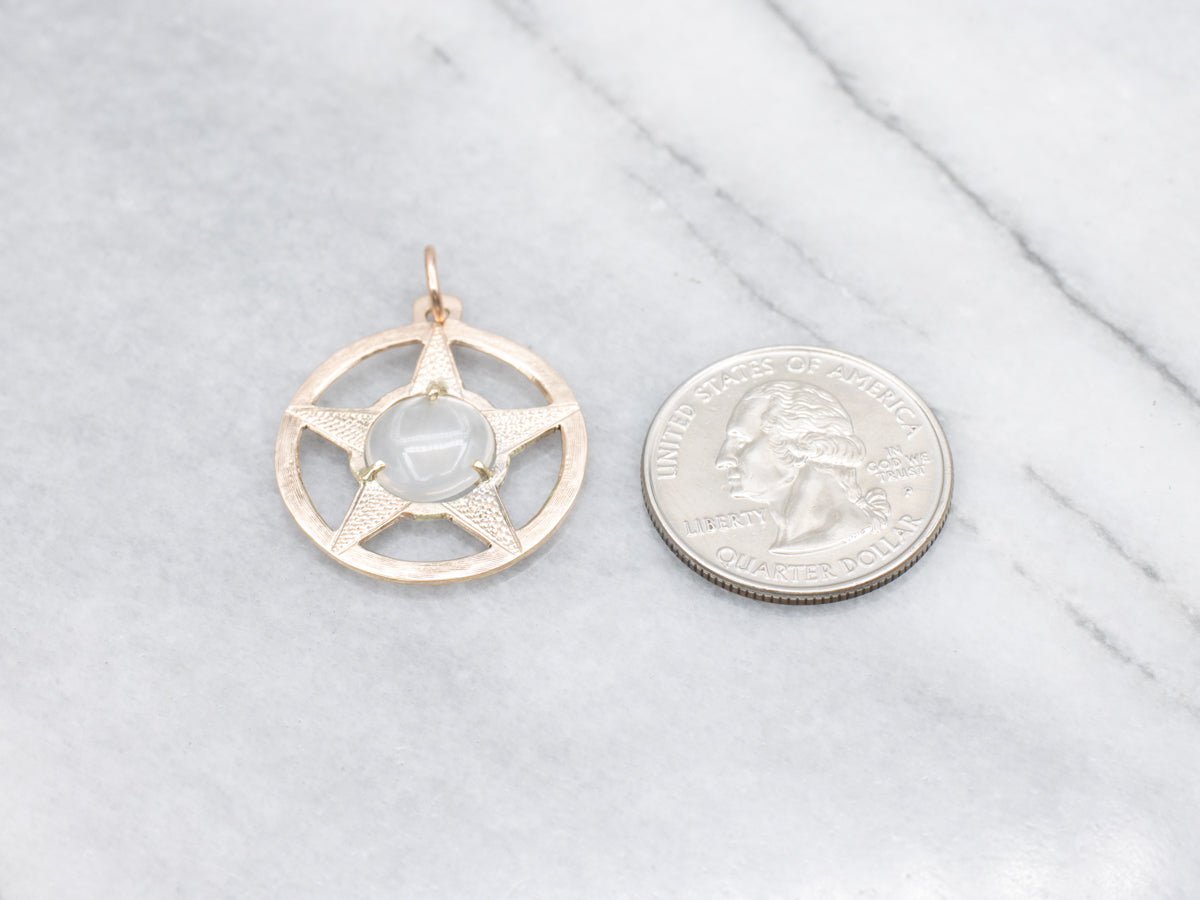 Vintage Rose Gold Moonstone Star Medallion Pendant