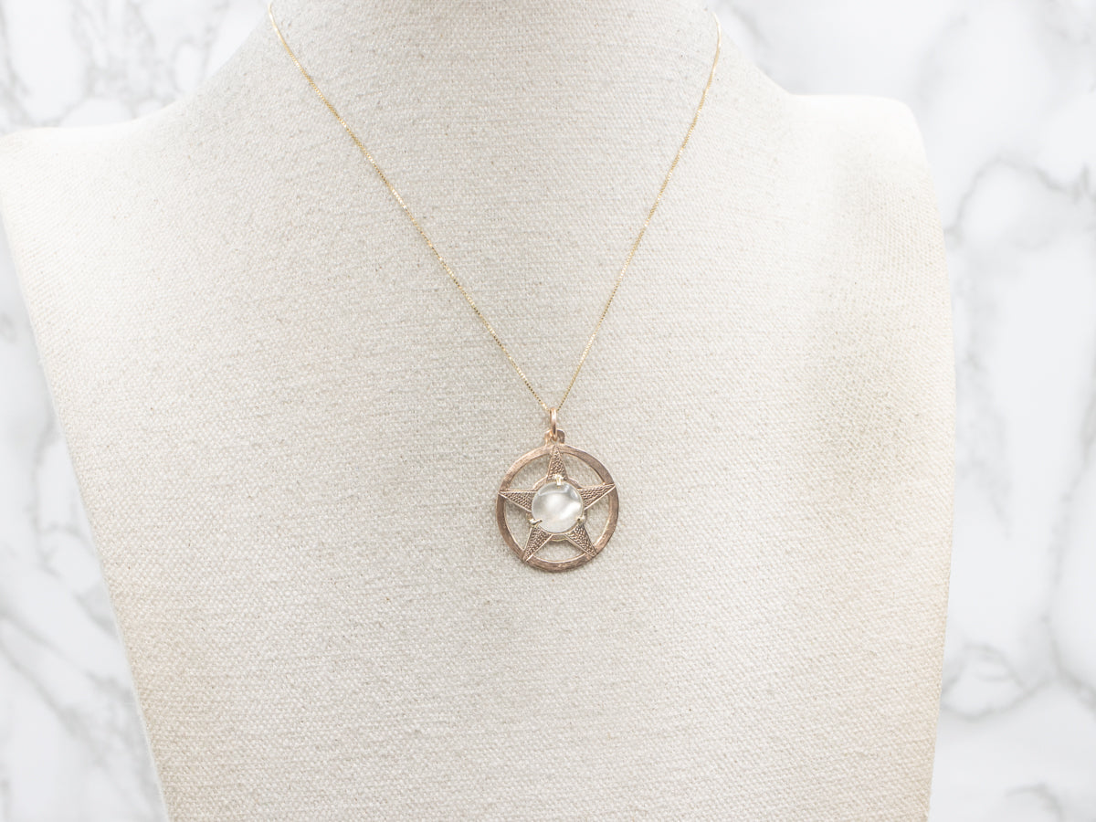 Vintage Rose Gold Moonstone Star Medallion Pendant