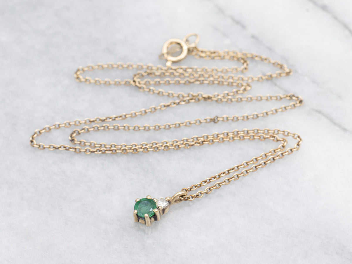 Emerald and Diamond Gemstone Pendant Rolo Necklace