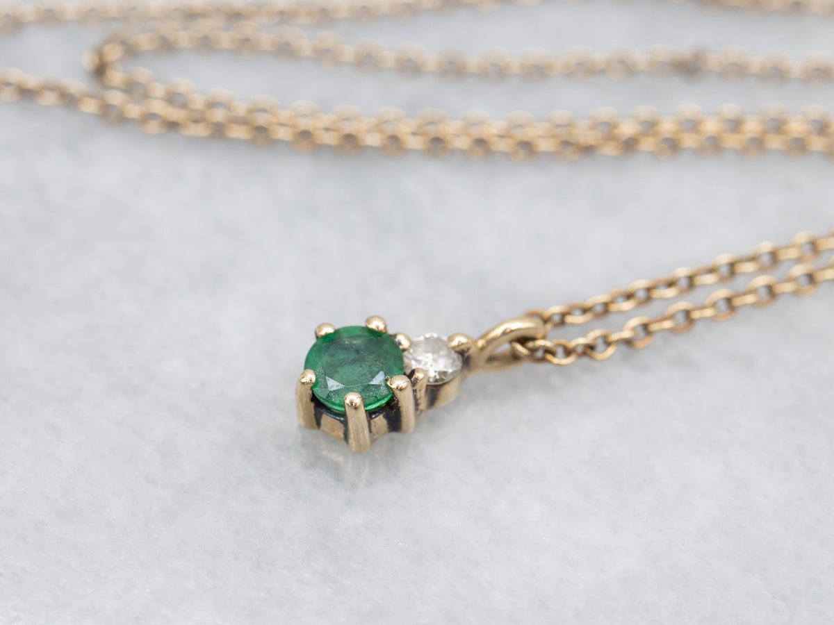 Emerald and Diamond Gemstone Pendant Rolo Necklace