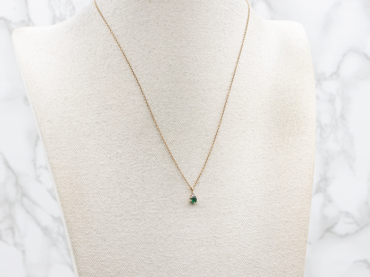 Emerald and Diamond Gemstone Pendant Rolo Necklace
