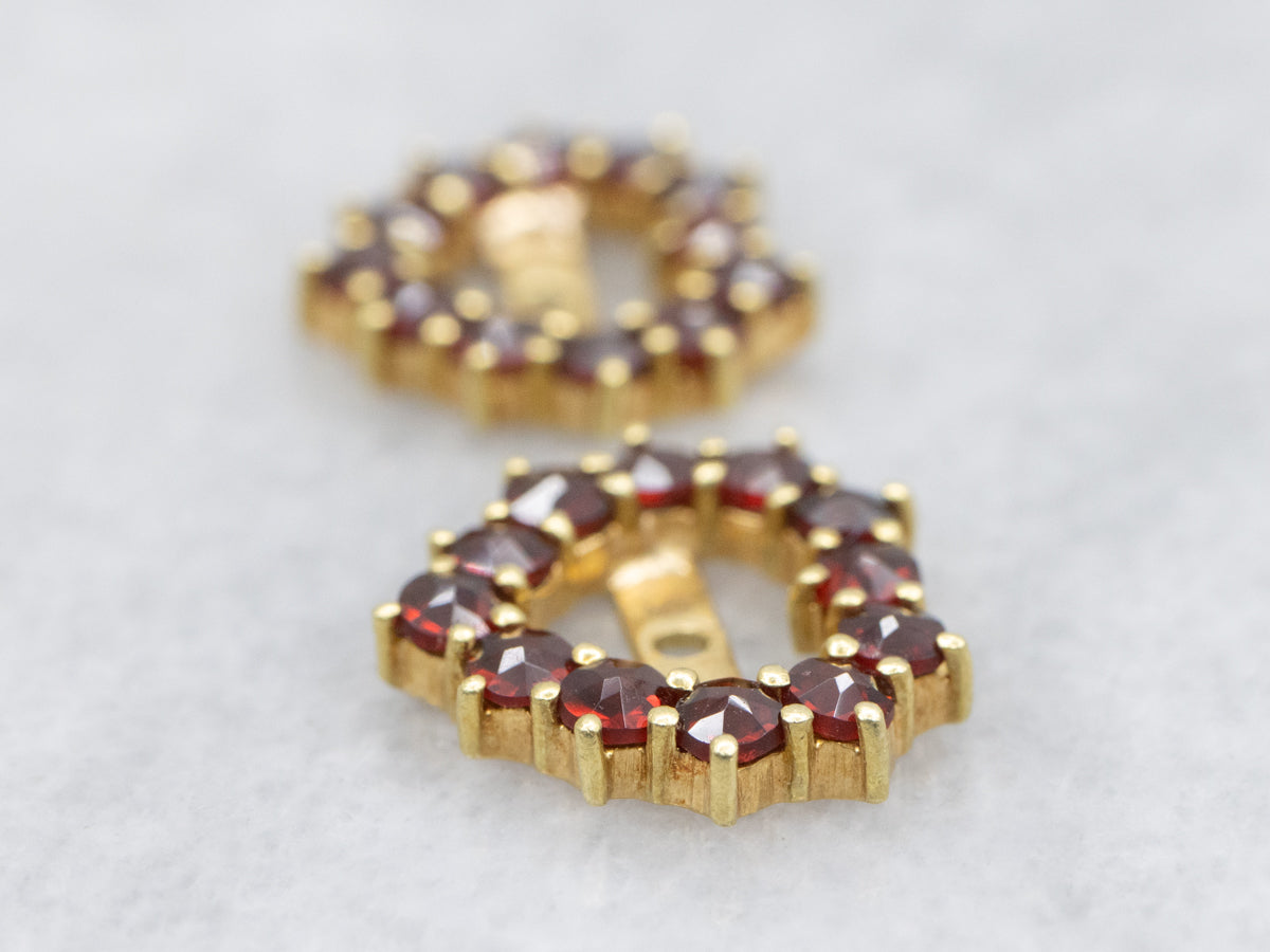Sweetheart Shaped Garnet Glass and Gold Vintage Earring Jackets
