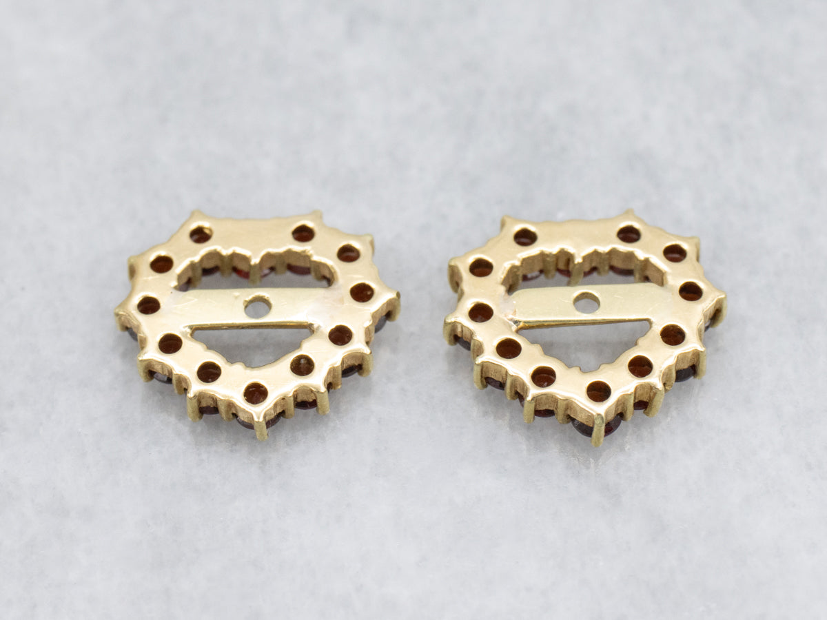 Sweetheart Shaped Garnet Glass and Gold Vintage Earring Jackets