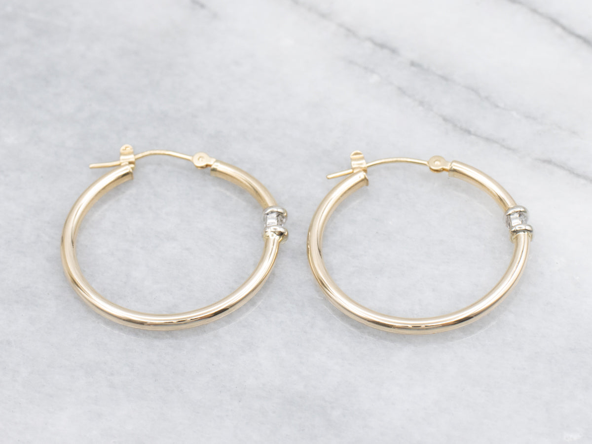Two-Tone Gold Diamond Hoop Earrings