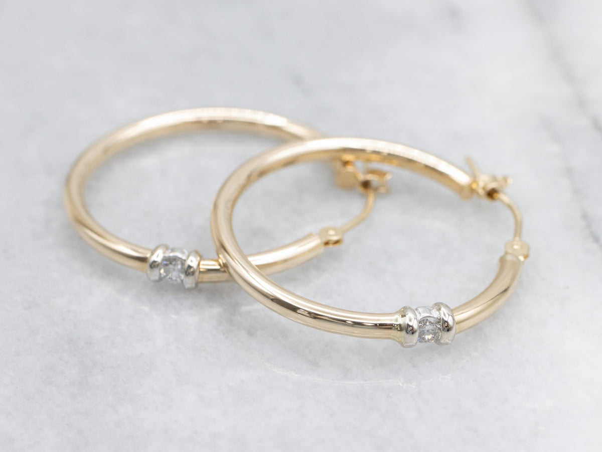 Two-Tone Gold Diamond Hoop Earrings