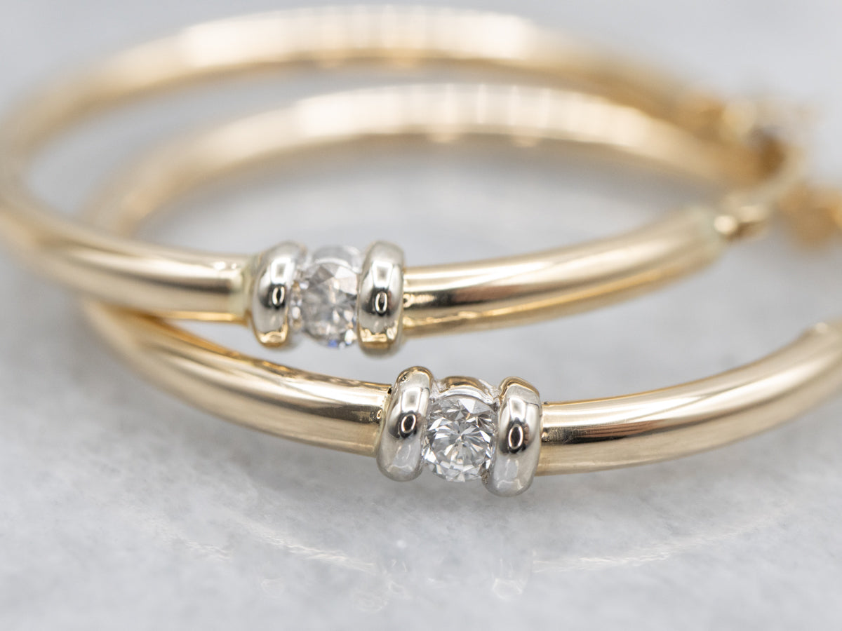 Two-Tone Gold Diamond Hoop Earrings