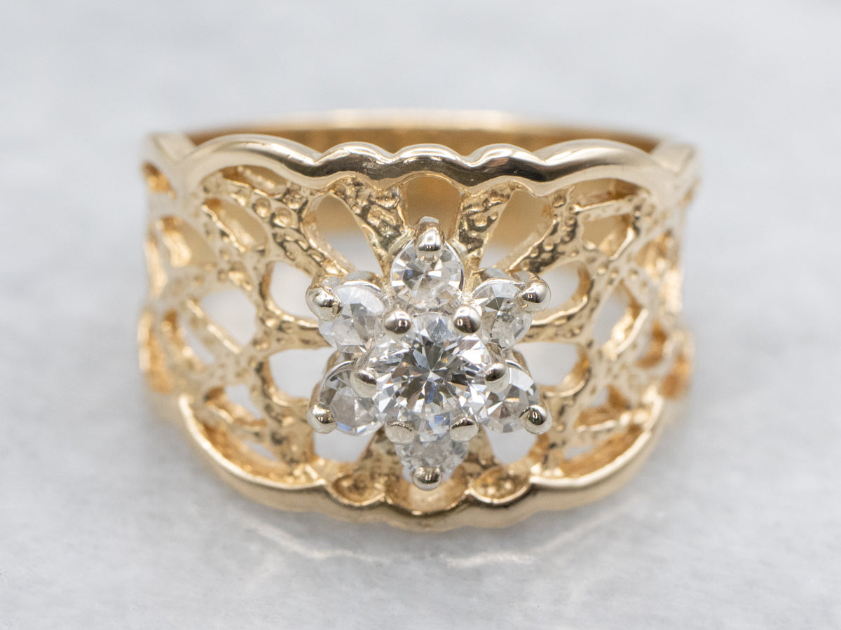 Two Tone Floral Filigree Statement Ring