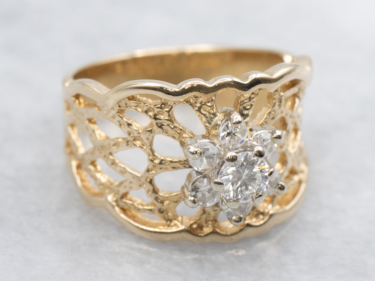 Two Tone Floral Filigree Statement Ring