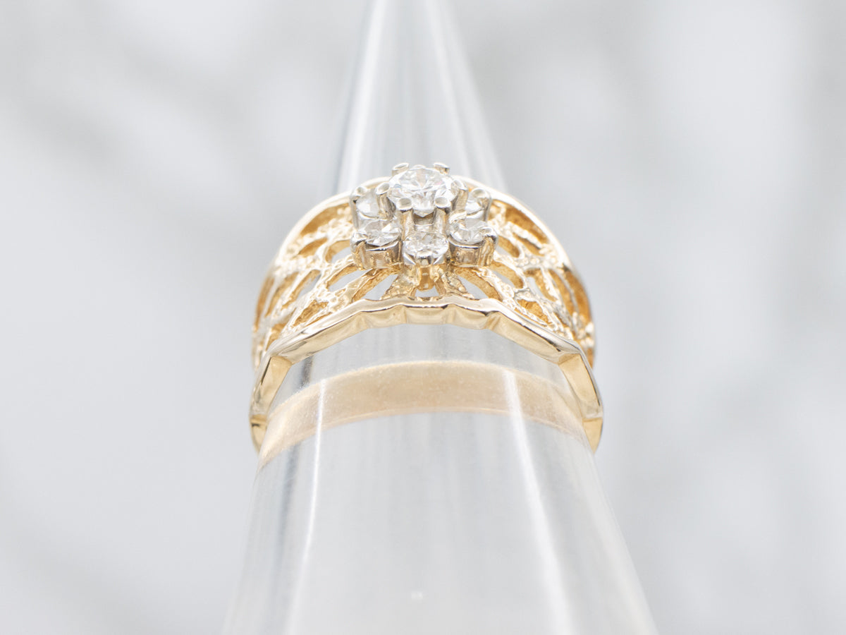 Two Tone Floral Filigree Statement Ring