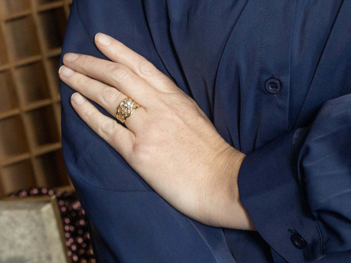 Two Tone Floral Filigree Statement Ring