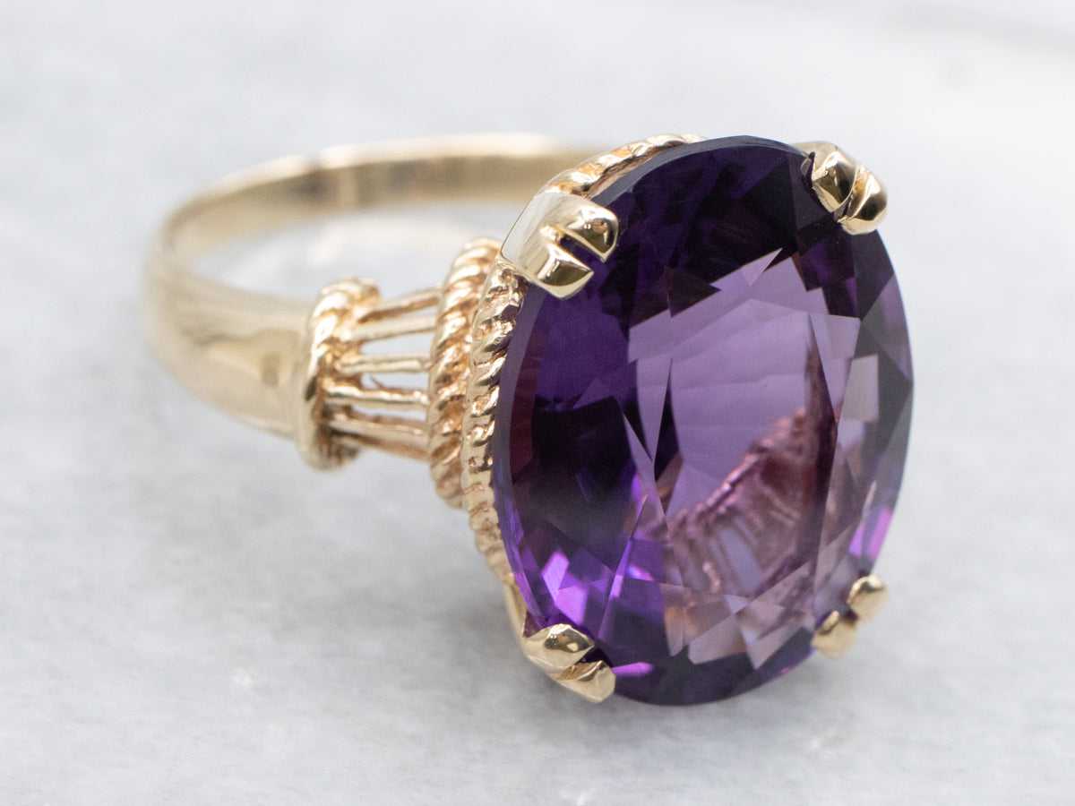 Nautical Themed Amethyst and Gold Cocktail Ring