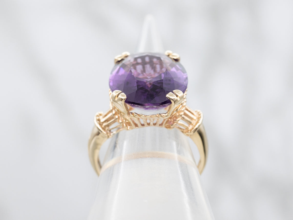 Nautical Themed Amethyst and Gold Cocktail Ring
